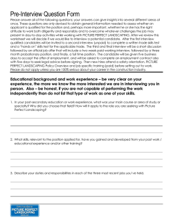 Pre-Interview Question Form - Picture Perfect Landscaping Quinte Ltd.