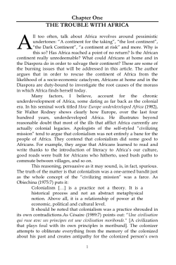 Chapter One THE TROUBLE WITH AFRICA