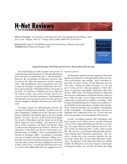 Engaged Dialogue with Holocaust Survivors: Recounting - H-Net