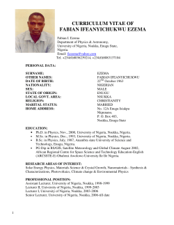 Dr.Ezema F.I. Professor, University of Nigeria Nsukka
