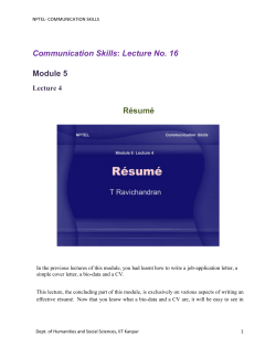 Communication Skills: Lecture No. 16 Module 5 R&eacute;sum&eacute;