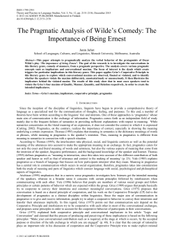 The Pragmatic Analysis of Wilde‟s Comedy: The Importance of