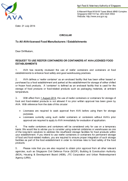 To All AVA-licensed Food Manufacturers / Establishments