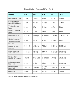 Ethnic Holiday Calendar 2014 - 2018