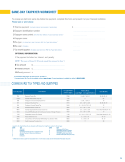 SAME-DAY TAXPAYER WORKSHEET COMMON IRS TAX