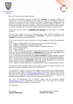 Dear 2017 Grade 8s and Grade 8 Parents The Grade