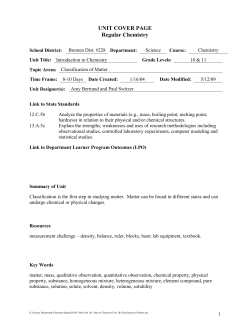 Unit IB: Introduction to Chemistry Classification of Matter