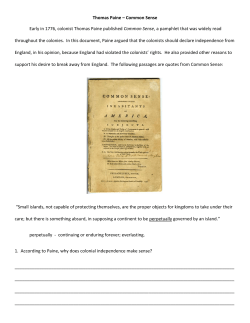 Thomas Paine &ndash; Common Sense Early in 1776, colonist Thomas