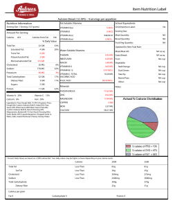 Item Nutrition Label - Aubree`s Pizzeria and Grill