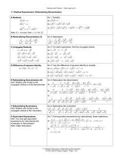 1.1 Radical Expressions: Rationalizing Denominators A Radicals