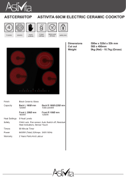 Astivita 60cm Ceramic Cooktop 590w x 520d x 55h Cut out