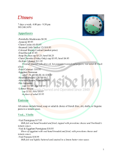 Dinners - The Northside Inn