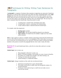 Techniques for Writing: Writing Topic Sentences for