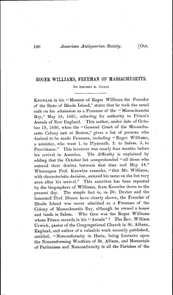 roger williams, freeman of massachusetts.