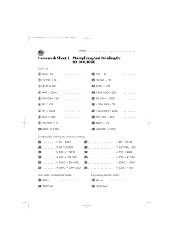 Homework Sheet 1: Multiplying And Dividing By 10, 100, 1000 Y6
