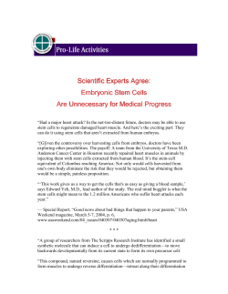 USCCB Fact Sheet: Embryonic Stem Cells Unnecessary for Medical