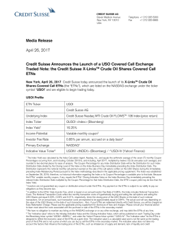 Credit Suisse Announces the Launch of a USO Covered Call