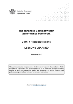 2016-17 Corporate Plans - Lessons Learned