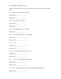 Literal Equations Worksheet