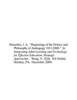 Beginnings oftIle History and Philosophy of Andragogy