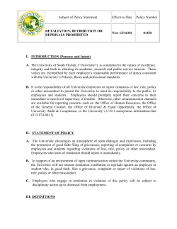 Subject of Policy Statement Effective Date Policy Number