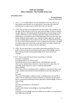 CVSP 201 Handout Plato`s Republic: The Parable of the Cave