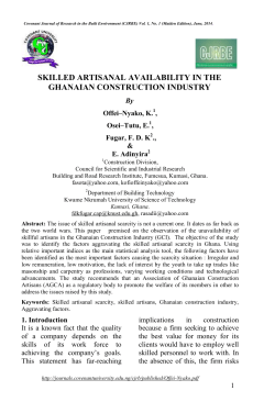SKILLED ARTISANAL AVAILABILITY IN THE GHANAIAN