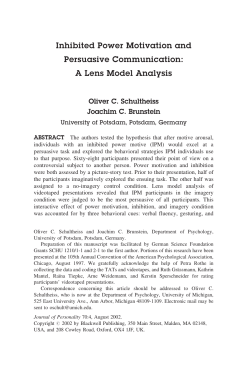 Inhibited Power Motivation and Persuasive Communication: A Lens