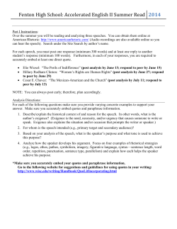 Fenton High School: Accelerated English II Summer Read