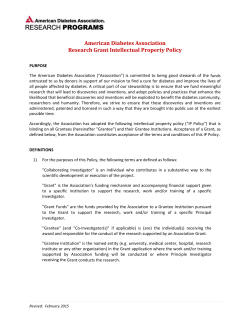 American Diabetes Association Research Grant Intellectual Property