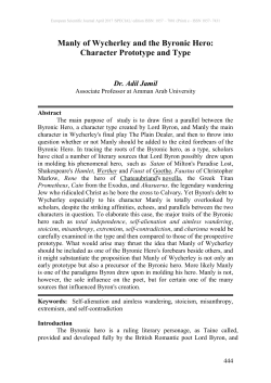 Manly of Wycherley and the Byronic Hero: Character Prototype and