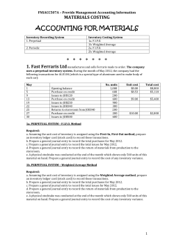 ACCOUNTING FOR MATERIALS * * * * * * *