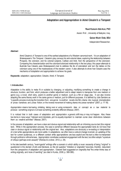 Adaptation and Appropriation in Aim&eacute; C&eacute;saire`s a Tempest