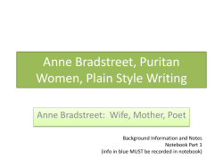 Anne Bradstreet, Puritan Women, Plain Style Writing