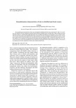 Destabilization characteristics of talc in distilled and fresh waters