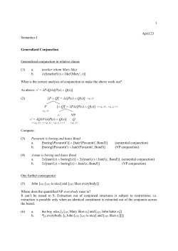1 April 23 Semantics I Generalized Conjunction Generalized