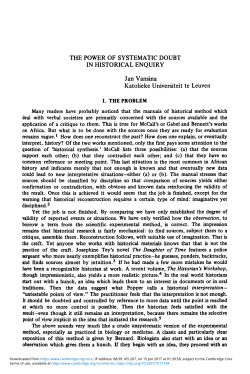 THE POWER OF SYSTEMATIC DOUBT IN HISTORICAL ENQUIRY