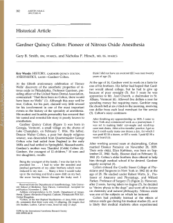 Historical Article Gardner Quincy Colton: Pioneer of Nitrous Oxide