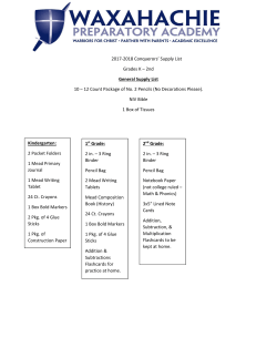 2016-2017 Conquerors` Supply List Grades K &ndash; 2nd General Supply