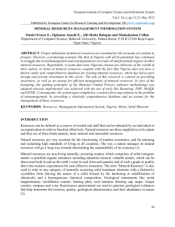 MINERAL RESOURCES MANAGEMENT INFORMATION SYSTEM
