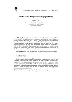 The Discourse Analysis of a Newspaper Article