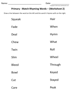 Primary - Match Rhyming Words &ndash; (Worksheet 2)