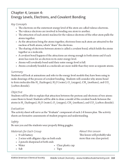 Chapter 4, Lesson 4: Energy Levels, Electrons, and Covalent Bonding
