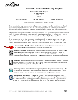 Grade 11 Correspondence Study Program