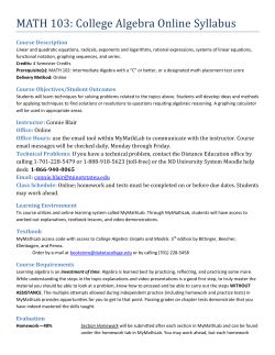 MATH 103: College Algebra Online Syllabus