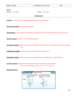 Algebra 2 Notes 2-1 Relations and Functions Date: Recall Domain