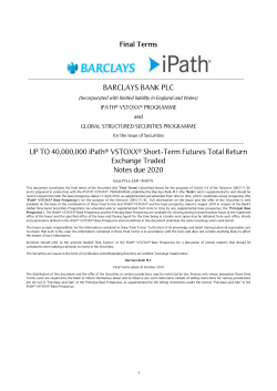 Final Terms BA RCLA YS BA NK PLC UP TO 40000000 iPath&reg; V ST