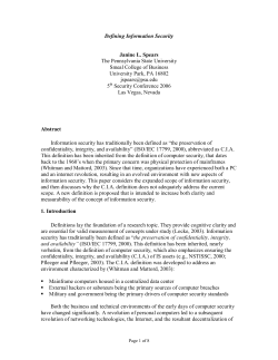 Defining Information Security Janine L. Spears The Pennsylvania