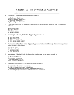 Chapter 1 A--The Evolution of Psychology