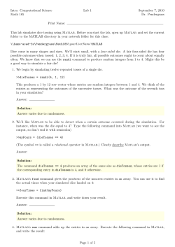 Intro. Computational Science Math 185 Lab 1 September 7, 2010 Dr